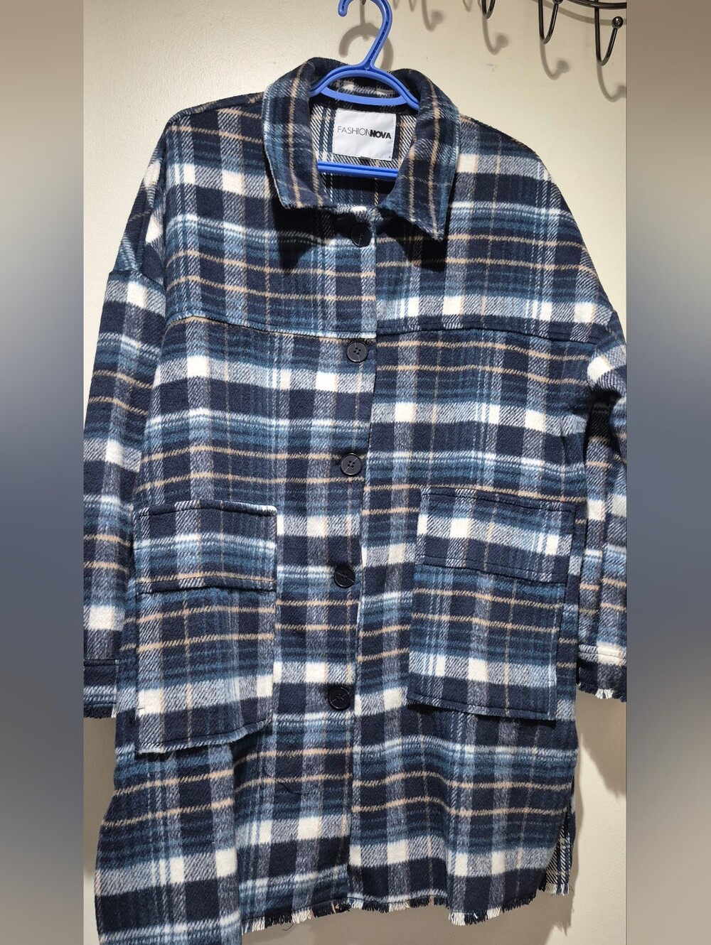 Ladies Blue Plaid Oversized Shacket